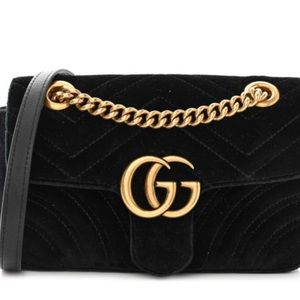 Velvet Matelasse Mini GG Marmont Shoulder Bag Black